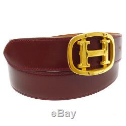 HERMES Buckle Belt Bordeaux Leather France Vintage #85 Authentic A43814g