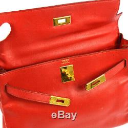 HERMES KELLY 32 RETOURNE Hand Bag Red Veau Gulliver Z Vintage NR14571