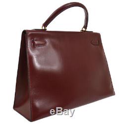 HERMES KELLY 32 SELLIER Hand Bag Bordeaux Box Calf Vintage MA I AK40090