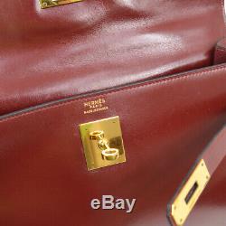 HERMES KELLY 32 SELLIER Hand Bag Bordeaux Box Calf Vintage MA I AK40090