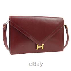 HERMES Liddy 2way Clutch Shoulder Bag Purse Burgundy Box Calf I O02894