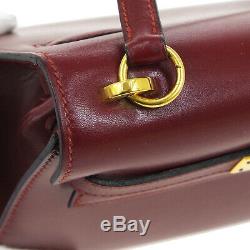 HERMES MINI KELLY Shoulder Bag O Z Purse Bordeaux Box Calf Vintage Auth K08697
