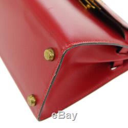 HERMES MINI KELLY Shoulder Bag Q Purse Red Box Calf Vintage Authentic A48030