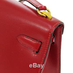 HERMES MINI KELLY Shoulder Bag Q Purse Red Box Calf Vintage Authentic A48030
