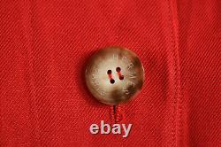 HERMES Vintage Scarlet Red Linen Blend Twill Logo Button-Front Jacket M