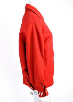 HERMES Vintage Scarlet Red Linen Blend Twill Logo Button-Front Jacket M