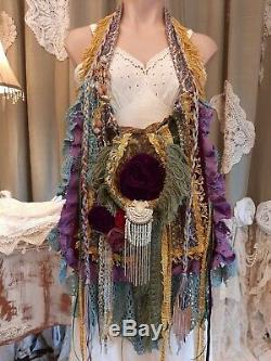 Handmade Shoulder Bag Fringe Vintage Lace Boho Fabric Gypsy Hippie Purse tmyers