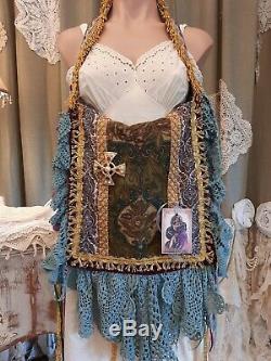 Handmade Shoulder Bag Fringe Vintage Lace Boho Fabric Gypsy Hippie Purse tmyers