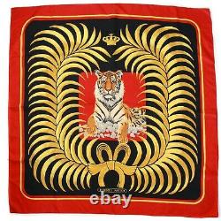 Hermes Tiger Print Scarf Red Gold Black Silk 90 cm Tyger Vintage