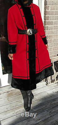 Hooded Full length Vintage Russian Princess wool blend &Black trim Coat S-8