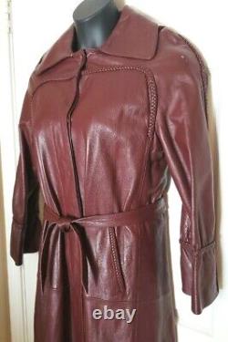 Imperial Leather Womens Size 10 Oxblood Red Leather Trench Coat Tie Belt Vintage