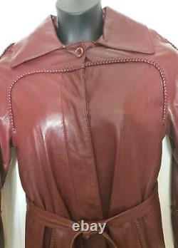 Imperial Leather Womens Size 10 Oxblood Red Leather Trench Coat Tie Belt Vintage