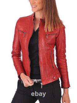 Jacket Leather Size Women Women's Biker Motorcycle Coat Moto Vintage Red 158