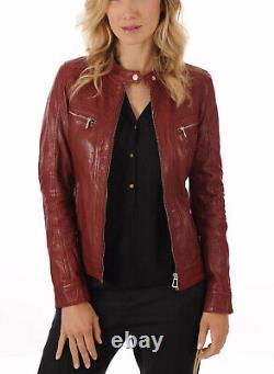 Jacket Leather Size Women Women's Biker Motorcycle Coat Moto Vintage Red 56