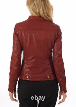 Jacket Leather Size Women Women's Biker Motorcycle Coat Moto Vintage Red 56