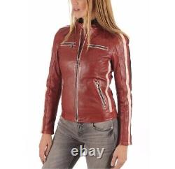 Jacket Leather Size Women Women's Biker Motorcycle Coat Moto Vintage Red 57