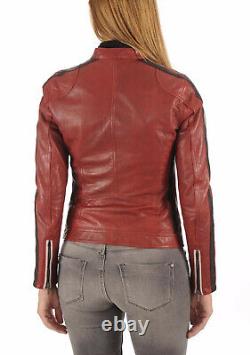 Jacket Leather Size Women Women's Biker Motorcycle Coat Moto Vintage Red 57