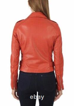 Jacket Leather Size Women Women's Biker Motorcycle Coat Moto Vintage Red 92