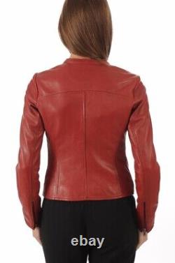 Jacket Leather Size Women Women's Biker Motorcycle Coat Moto Vintage Red 97