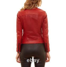 Jacket Leather Women Biker Size Motorcycle Womens Ladies Vintage Coat Red 216
