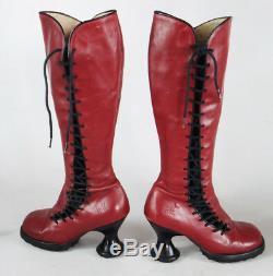 John Fluevog red 6.5 knee high boot lace up vintage mini punk steampunk corset