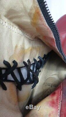 John Fluevog red 6.5 knee high boot lace up vintage mini punk steampunk corset