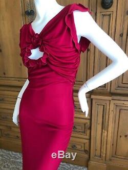 John Galliano Vintage Red Evening Dress with Ruffled Keyhole Details Size S