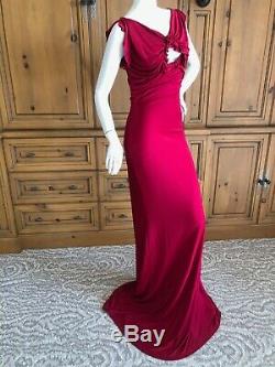 John Galliano Vintage Red Evening Dress with Ruffled Keyhole Details Size S