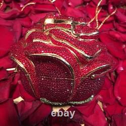 Judith Leiber Red Rose Swarovski Crystal Gold Minaudière Clutch Vintage Handbag