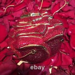 Judith Leiber Red Rose Swarovski Crystal Gold Minaudière Clutch Vintage Handbag