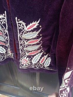 Kate Moss Topshop Purple Velvet Jacket Folk Embroidery Costume Red Lining Vtg 12