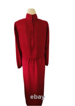 Kleinfel Vintage Red Embellished Long Sleeve Silk Dress Gown Size M