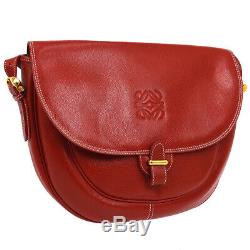 LOEWE Logos Messenger Shoulder Bag Purse Red Leather Vintage Spain AK39077
