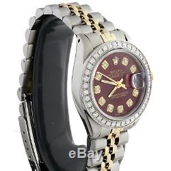 Ladies 6917 Rolex DateJust Jubilee 18K Gold / Steel Diamond Watch Red Dial 1 CT