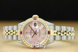 Ladies Rolex Datejust 18k Yellow Gold/ss Pink Ruby Diamond Stainless Steel Watch