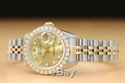 Ladies Rolex Datejust Factory Champagne Diamond Dial 18k Gold 2-tone Watch