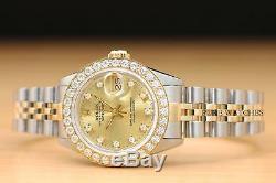 Ladies Rolex Datejust Factory Champagne Diamond Dial 18k Gold 2-tone Watch