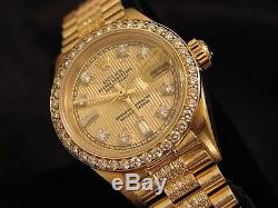 Ladies Rolex Datejust President 18K Yellow Gold Watch Diamond Dial, Bezel & Band