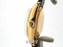 Ladies Rolex Solid 18K Yellow Gold Datejust Watch Leather Band Black Dial 6917
