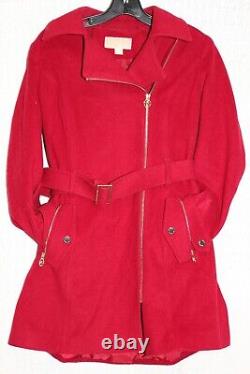 Ladies Size Small MICHAEL KORS Vintage Red Full Zip Up Belted Wool Pea Coat
