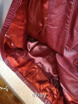 Lamb Skin Leather Deep Red Crimson Trenchcoat Vintage Women's Long Coat Sz 18