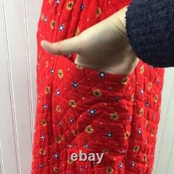 Lanz Vintage Red Yellow Floral Quilted Midi Dress Womens Small Jumper