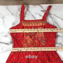 Lanz Vintage Red Yellow Floral Quilted Midi Dress Womens Small Jumper
