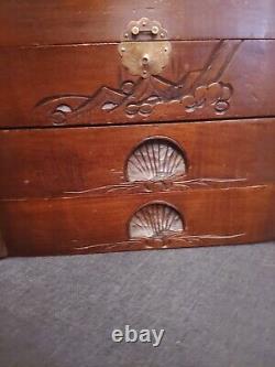 Large vtg solid wood & brass jewelry box chest velvet lined Canada 14