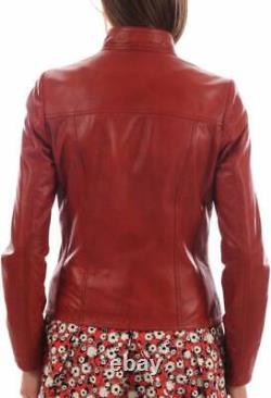 Leather Stylish Jacket Womens Vintage Red Genuine New Slim Size Regular Fit