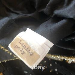 Linzas Vintage Gown Medium Black Red Gold 100% Silk Beaded Long Maxi Sheath