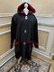 Loring Vintage Womens Hooded Wool Blend Coat Gray/black/red Extra Large