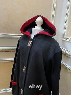 Loring Vintage Womens Hooded Wool Blend Coat Gray/Black/Red Extra Large