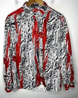 Louis Feraud 14 X-Large Abstract Silk Shirt Blouse Graphic Artistic 46 VtG Red