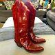 Lucchese Rare Vintage Patent Red Cowgirl Cowboy Western Boots Scalloped Top 6